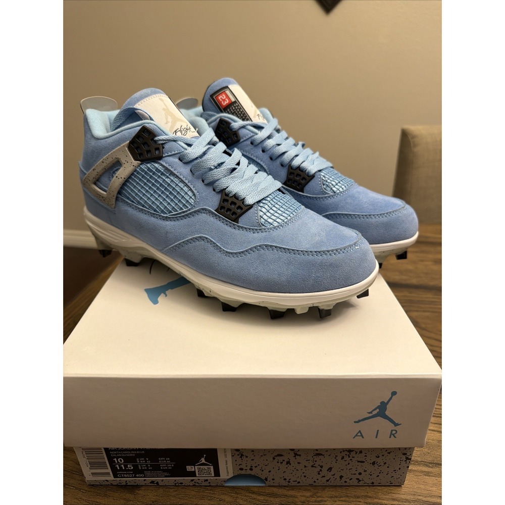 Custom Air Jordan 4 University Blue Football Cleats  Mens Size 10